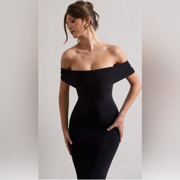 ✨ Club L London Averie Black Bodycon Bardot Midi Dress | Size US 4 ✨ - Picture 3 of 4